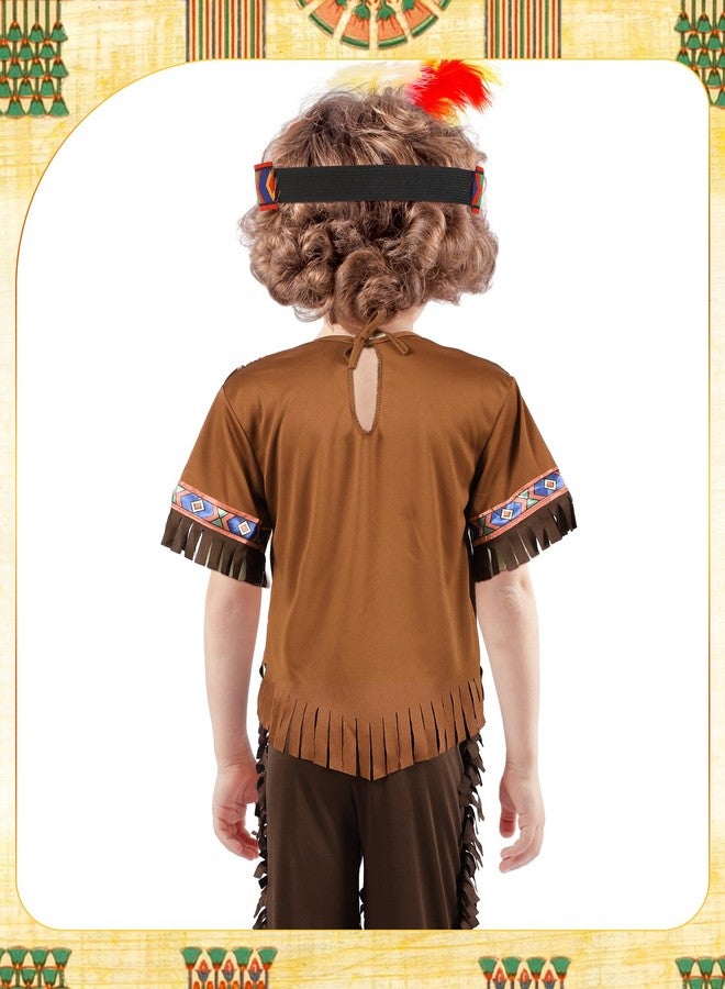 Liitrsh 6 Pcs Halloween Boys Native American Costume Sets Kids Indian Dress Up Costume Outfits Fancy Party Cosplay(Medium) - Image 4